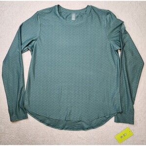 Vively Women's L Lightweight Textured Long Sleeve Crew Neck Activewear Tee